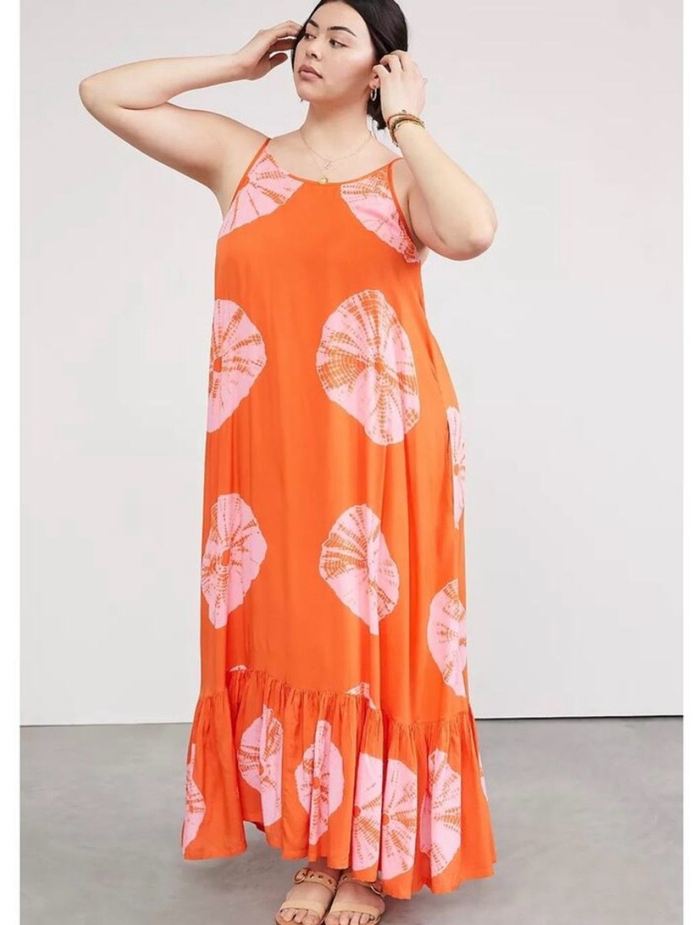 Anthropologie Orange and White Tie-Dye Maxi Dress